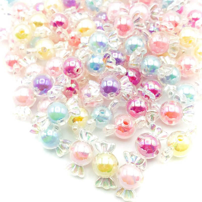 chunky 21mm pastel kawaii sweet bead beads clear plastic acrylic sweets uk craft supplies cute big large iridescent ab shimmer lustre