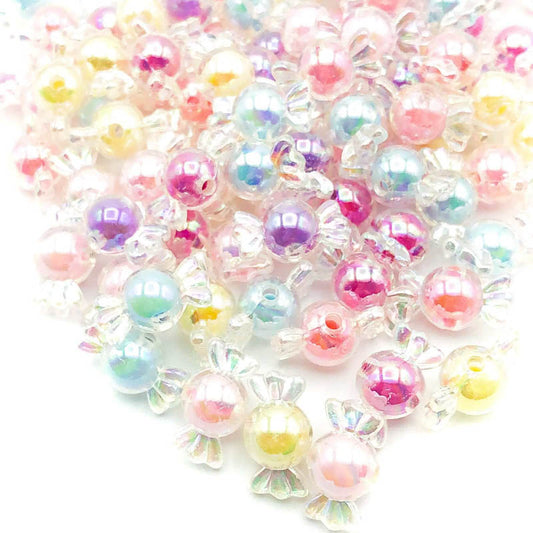 chunky 21mm pastel kawaii sweet bead beads clear plastic acrylic sweets uk craft supplies cute big large iridescent ab shimmer lustre