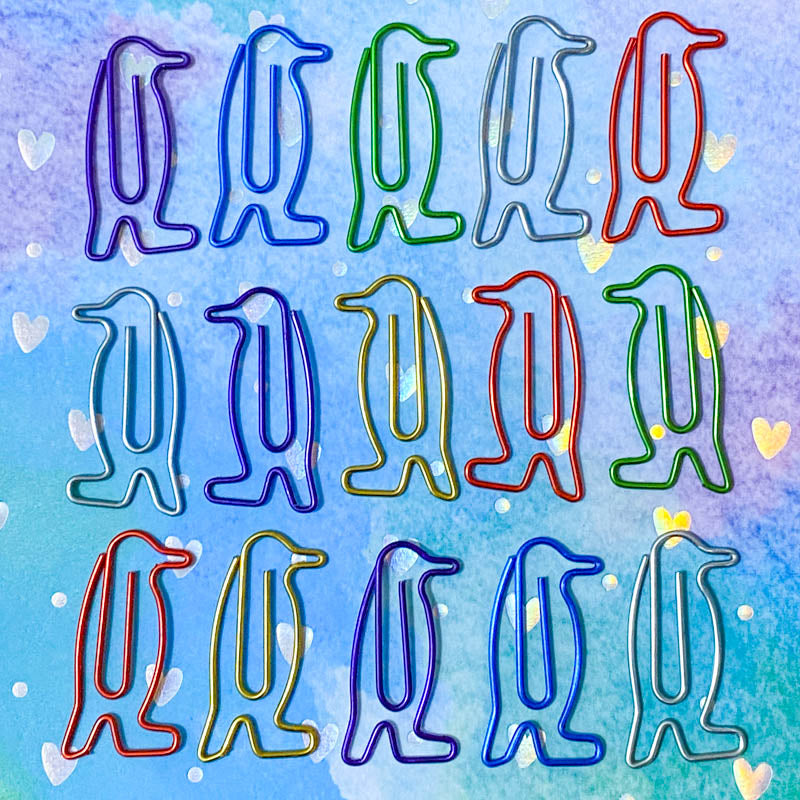 cute kawaii penguin penguins metallic metal paper clip clips planner accessory accessories jumbo big colourful gift gifts uk stationery shop store supplies silver gold red green blue purple