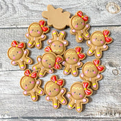 ginger bread lady gingerbread man men cookie resin resins flat back flatback bow pink red white brown icing cute kawaii uk craft supplies yellow fb fbs christmas xmas festive girl