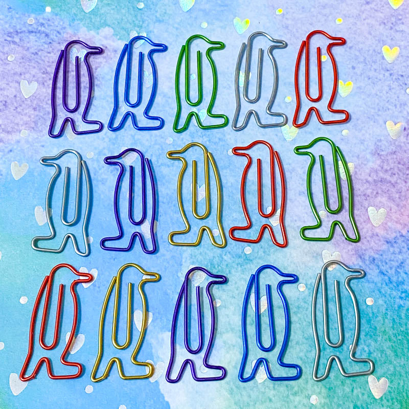 cute kawaii penguin penguins metallic metal paper clip clips planner accessory accessories jumbo big colourful gift gifts uk stationery shop store supplies silver gold red green blue purple