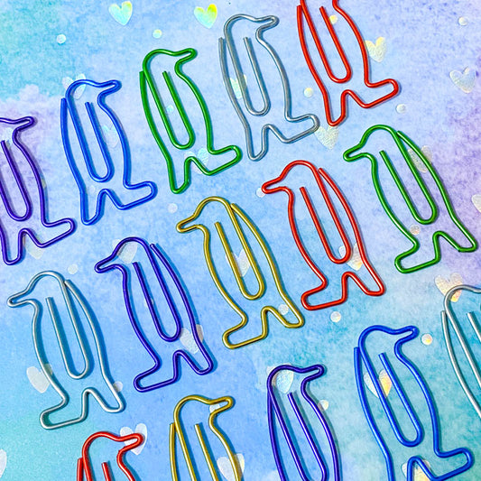 cute kawaii penguin penguins metallic metal paper clip clips planner accessory accessories jumbo big colourful gift gifts uk stationery shop store supplies silver gold red green blue purple