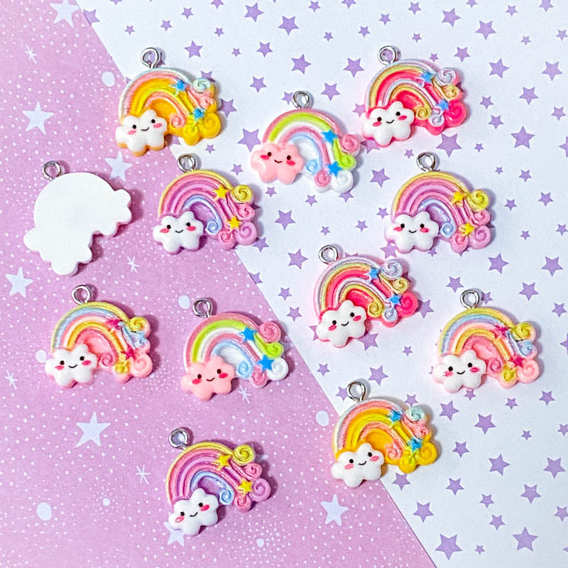RAINBOW & CLOUD RESIN CHARM 21mm x 2