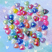 10mm pearl pearly resin acrylic iridescent ab shimmer heart hearts flat back flatbacks fb fbs half pearls 1cm uk cute kawaii craft supplies colourful rainbow
