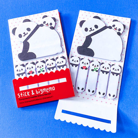 kawaii cute panda pandas mini memo pad memos sticky note notes black white red gift gifts uk fun tab tabs set stationery lovers planner addict