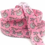 Sloths on Pink 22mm Grosgrain Ribbon