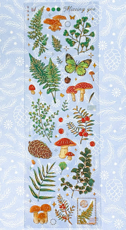 gold foil foiled holo holographic stickers sticker clear plastic sheet butterflies butterfly flower flowers floral fern mushroom mushrooms pretty spring blooms blossom bright colourful uk stationery planner supplies cute kawaii