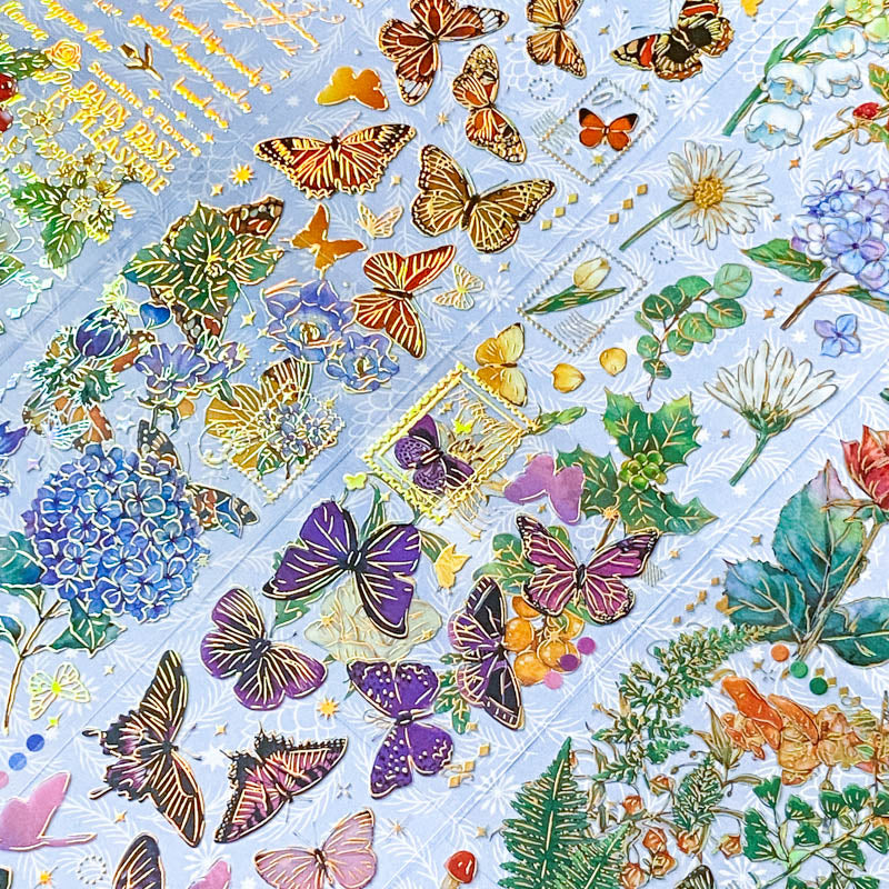 GOLD HOLO Holographic FOIL STICKERS Flowers Mushrooms Butterflies & Ferns