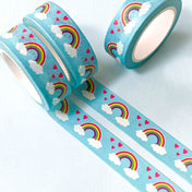 rainbow rainbows washi tape tapes 10m roll rolls cute kawaii uk stationery heart hearts light blue pale colourful pretty planner supplies cloud clouds