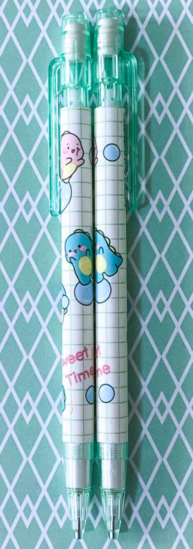 baby kawaii cute dino dinosaur dinosaurs propelling pencil pencils automatic green white uk stationery supplies shop store gift gifts lover lovers planner addict mint pink