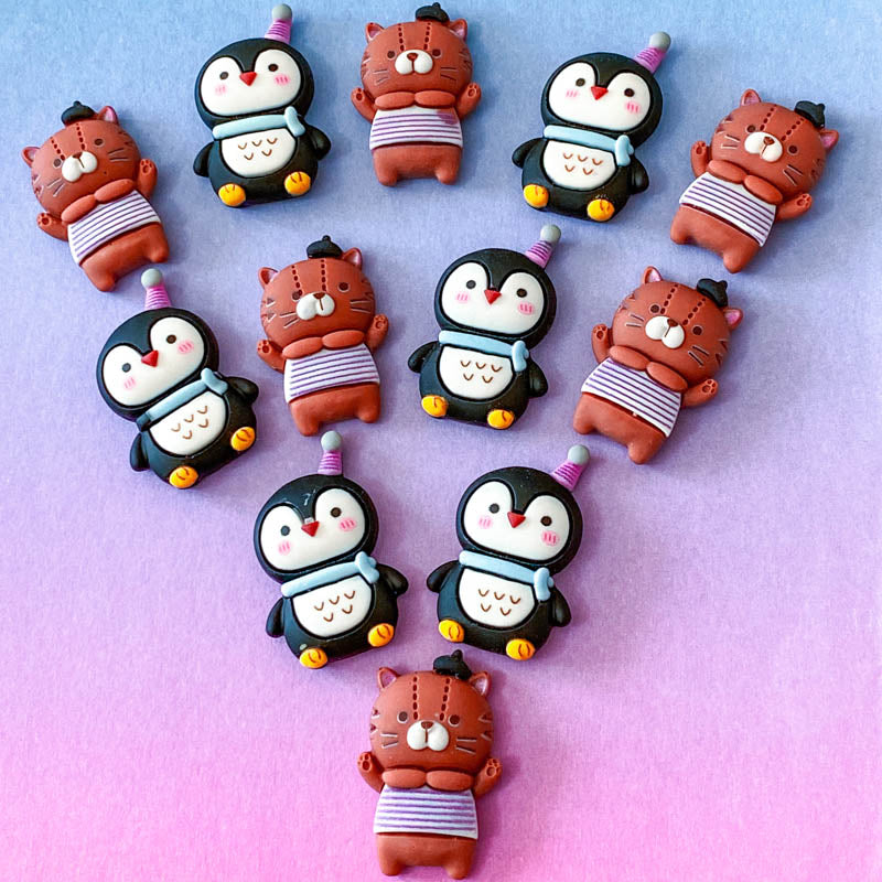 chunky cat cats penguin penguins resin flat back fb fbs flatback flatbacks resins uk cute kawaii craft supplies shop store brown black white blue large scarf party hat hats beret embellishment embellishments