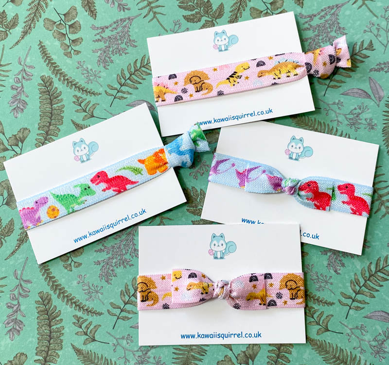 handmade hand made dino dinosaur dinosaurs hair tie ties bow bows cute kawaii kid's gift gifts blue pink baby fun pretty uk presents