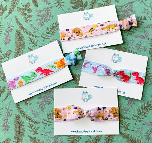 handmade hand made dino dinosaur dinosaurs hair tie ties bow bows cute kawaii kid's gift gifts blue pink baby fun pretty uk presents
