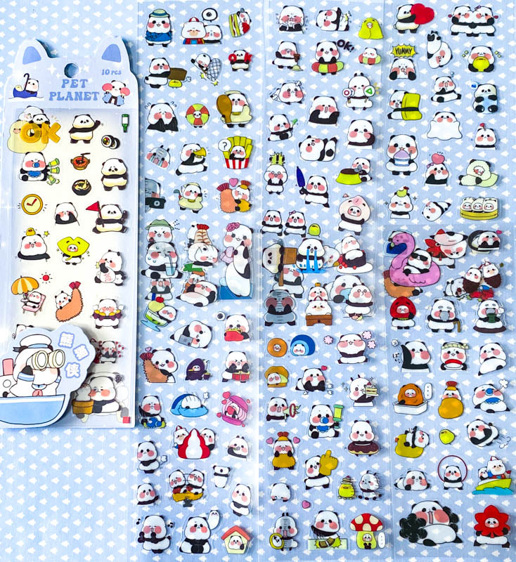 kawaii cute panda pandas sticker stickers pack sheet clear plastic pet funny gift gifts stationery store shop uk planner addict supplies black and white animal animals lover