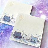 cute cat cats kitten kittens swim swimming water heeads fun pretty kawaii note notes sticky pad pads memo memos uk stationery blue grey cream buff sheet sheets gift gifts planner supplies shop store