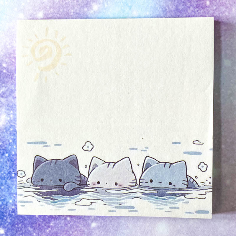 cute cat cats kitten kittens swim swimming water heeads fun pretty kawaii note notes sticky pad pads memo memos uk stationery blue grey cream buff sheet sheets gift gifts planner supplies shop store
