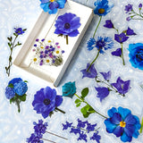 clear plastic sticker stickers flake flakes mini box of 20 40 blue lilac purple turquoise flower flowers floral bloom blooms garden spring stationery uk cute kawaii beautiful rose anemone daisy lavender planner supplies shop store
