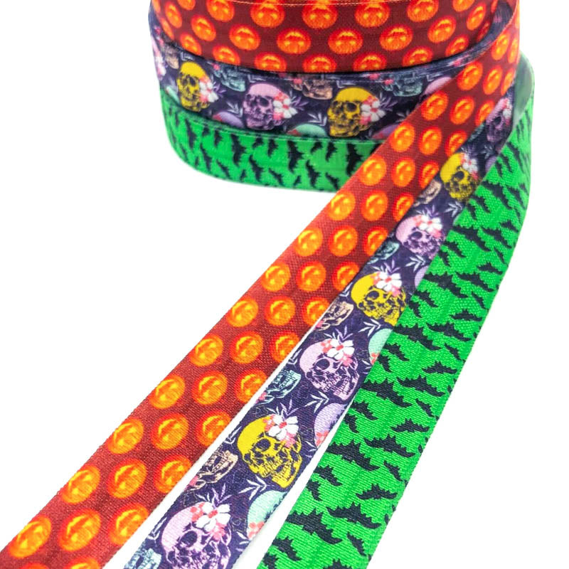 Half Price! Halloween Elastic Ribbon 15mm- Bats Skulls or Pumpkins (B)