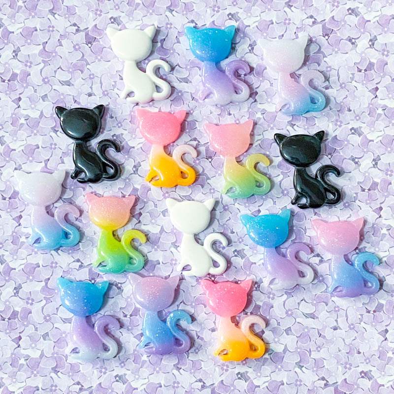 ombre resin glitter cat cats cute kawaii flatback fb fbs flatbacks flat back backs embellishments pretty colours rainbow uk craft supplies shop store big large black white pink turquoise yellow blue lilac 