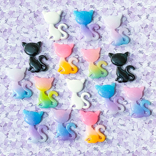 ombre resin glitter cat cats cute kawaii flatback fb fbs flatbacks flat back backs embellishments pretty colours rainbow uk craft supplies shop store big large black white pink turquoise yellow blue lilac 