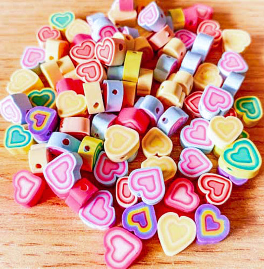 striped stripy heart hearts bead beads polymer clay fimo hand made handmade cute kawaii uk craft supplies sets colourful pretty 10mm 12mm
