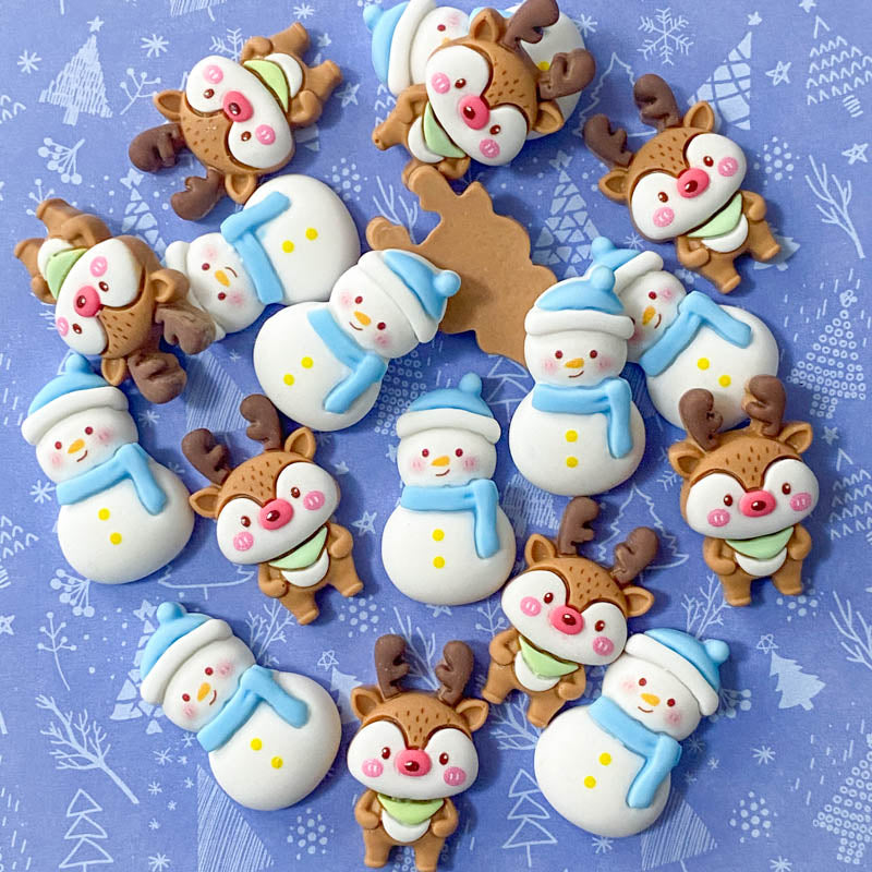 resin flatback flat back backs fb fbs christmas xmas festive reindeer reindeers deer deers rudolph snowman snowmen snow chunky embellishments uk cute kawaii craft supplies 