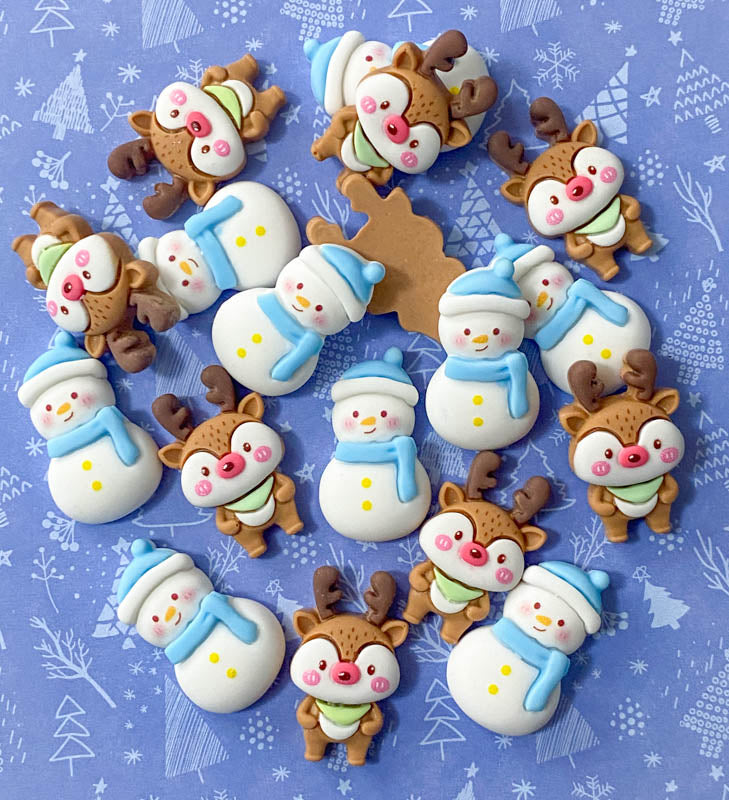 resin flatback flat back backs fb fbs christmas xmas festive reindeer reindeers deer deers rudolph snowman snowmen snow chunky embellishments uk cute kawaii craft supplies