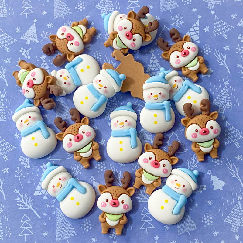 resin flatback flat back backs fb fbs christmas xmas festive reindeer reindeers deer deers rudolph snowman snowmen snow chunky embellishments uk cute kawaii craft supplies