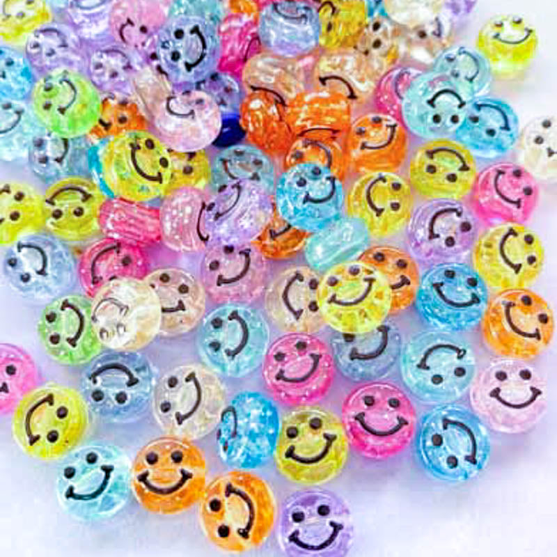 round smiley face faces happy smiling bead beads acrylic glitter glittery cute kawaii uk craft supplies 10mm small bracelet jewellery making pack