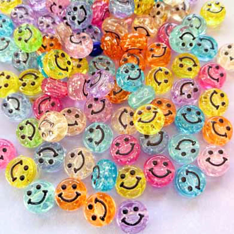 round smiley face faces happy smiling bead beads acrylic glitter glittery cute kawaii uk craft supplies 10mm small bracelet jewellery making pack