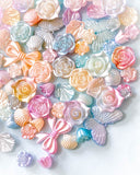 pearl pearly pearlescent bead beads bundle pretty uk craft supplies cute kawaii acrylic rose roses flower flowers shell shells butterfly butterflies bow bows ombre colour colours rainbow sheen