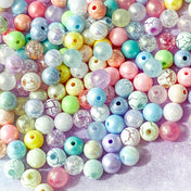 mix mixed round plain 8mm small bead beads bundle crafting craft supplies uk starter basic pretty cute kawaii pearly crackle glaze pearl lustre glitter glittery translucent pastel colours pale colour
