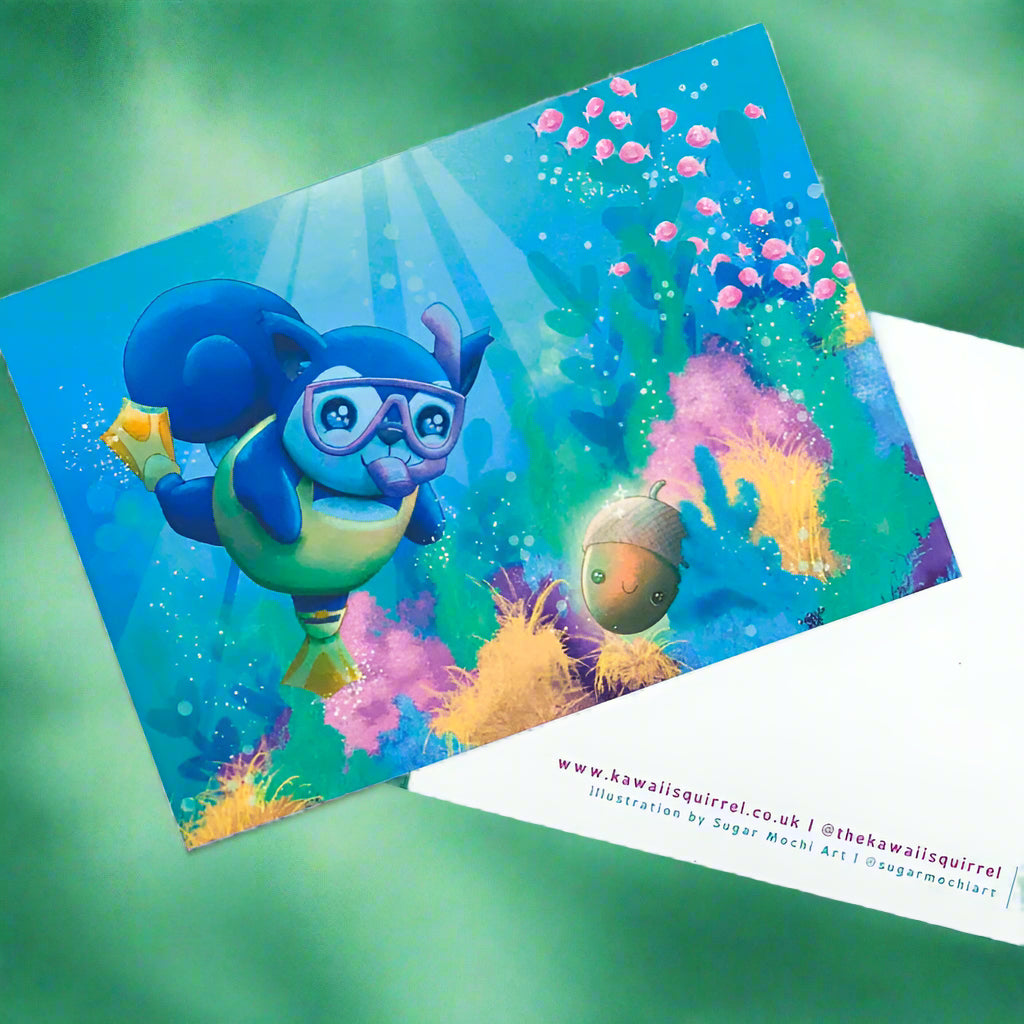 Just 48p! Kawaii Squirrel Exclusive Postcard - SUMMER CORAL REEF