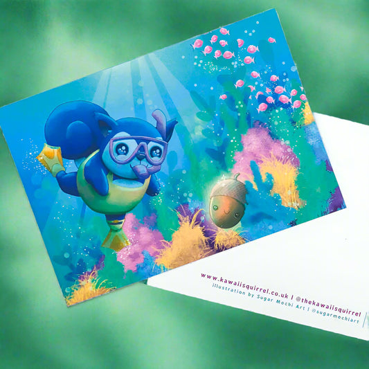 Just 48p! Kawaii Squirrel Exclusive Postcard - SUMMER CORAL REEF