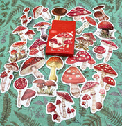 mushroom toadstool mushrooms toadstools nature autumn sticker flake flakes stickers mini box of 46 planner stationery shrooms red white spot uk cute kawaii forest wood woodland
