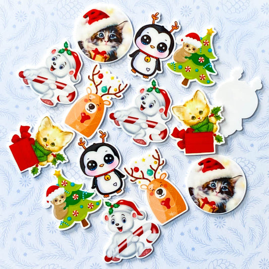 christmas xmas festive planar fb flatback fbs flat back resin resins animals cute kawaii uk craft supplies penguin reindeer deer sloth tree cat cats kitten kittens polar bear bears large embellishments