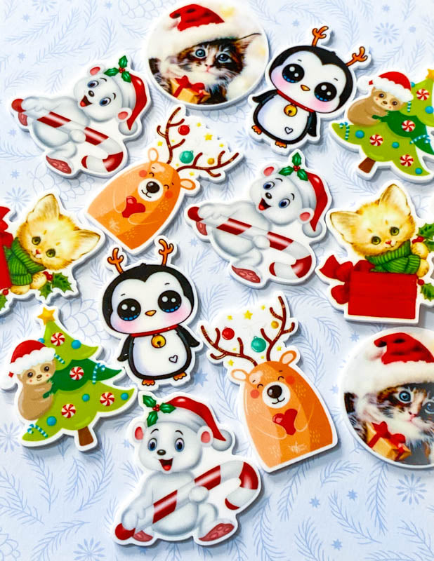 christmas xmas festive planar fb flatback fbs flat back resin resins animals cute kawaii uk craft supplies penguin reindeer deer sloth tree cat cats kitten kittens polar bear bears large embellishments