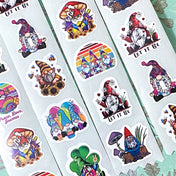 gnome shaped die cute sticker stickers seals seal packaging supplies uk cute kawaii stationery set 10 let it be peace love gnomes mushroom st patrick's day colourful gonk gonks