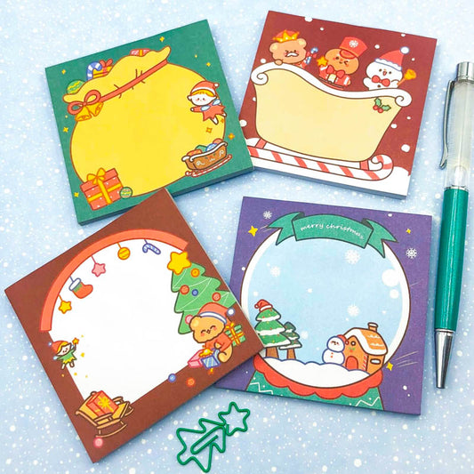 sticky memo memos note pad notes post it its square pads stationery uk cute kawaii fun sleigh snowglobe snow globe red green blue yellow festive christmas gift gifts present bargain