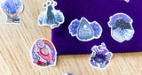witch witchcraft magic wican magical sticker stickers die cut 10 set uk stationery crystals magic ball oracle tarot cards cauldron warlock shaped purple bright stars pagan spell spells you are made of magic as above so below strange