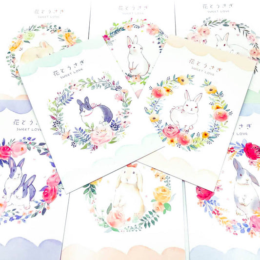 Floral Rabbit Postcard Bundle of 4
