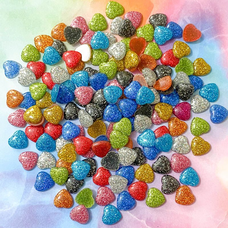 small 12mm glitter glittery heart hearts flat back fb fbs flatback embellishment uk cute kawaii craft supplies silver turquoise red pink black orange green blue gold