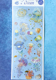 jellyfish jelly fish pastel colours colour soft blue pink yellow cream peach light holographic foil foiled sticker stickers pack sheet 3 uk cute kawaii stationery shop rainbow clear plastic