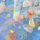 jellyfish jelly fish pastel colours colour soft blue pink yellow cream peach light holographic foil foiled sticker stickers pack sheet 3 uk cute kawaii stationery shop rainbow clear plastic