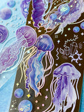 jellyfish jelly fish purple lilac blue holographic foil foiled sticker stickers pack sheet 2 uk cute kawaii stationery shop rainbow clear plastic purple