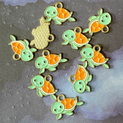 cute kawaii little mini small turtle turtles gold tone metal enamel charm 17mm jewellery supplies uk craft green orange