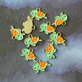 cute kawaii little mini small turtle turtles gold tone metal enamel charm 17mm jewellery supplies uk craft green orange