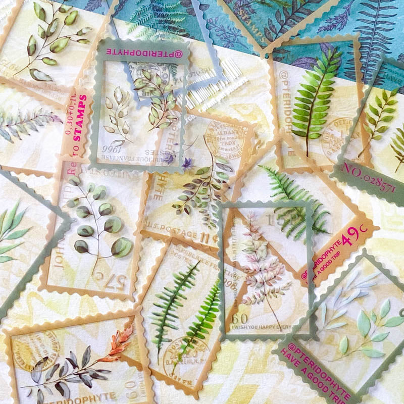 fern ferns foliage plant plants green leaves clear plastic sticker stickers stamp stamps design uk cute kawaii stationery pack pretty nature planner supplies rectangle big large woodland