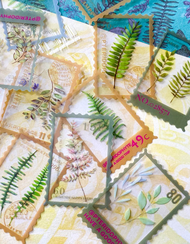 fern ferns foliage plant plants green leaves clear plastic sticker stickers stamp stamps design uk cute kawaii stationery pack pretty nature planner supplies rectangle big large woodland