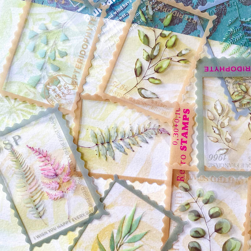 fern ferns foliage plant plants green leaves clear plastic sticker stickers stamp stamps design uk cute kawaii stationery pack pretty nature planner supplies rectangle big large woodland